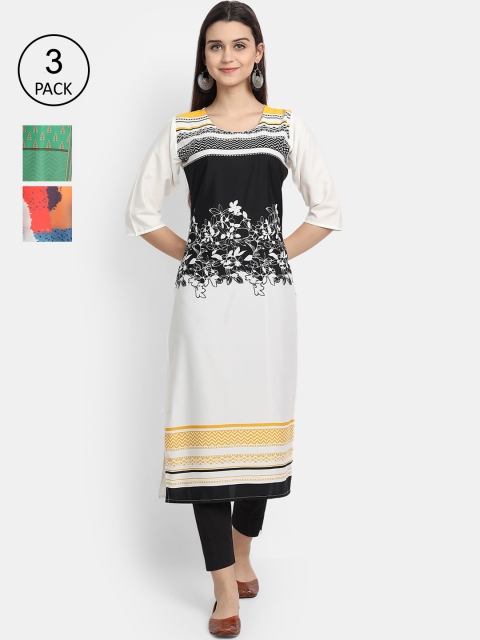 

Ethnic basket Women Pack Of 3 Digital Printed Crepe Kurta, Green