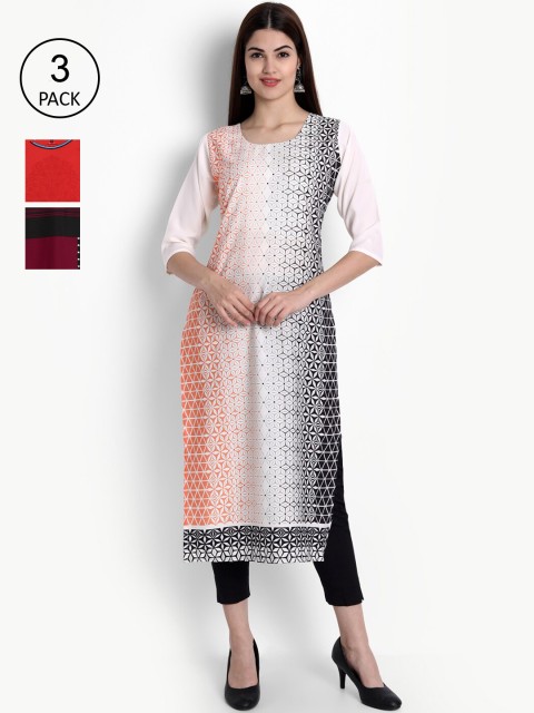 

Ethnic basket Women Pack Of 3 Straight Kurtas, Red