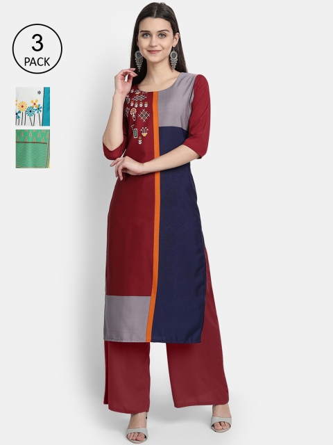 

Ethnic basket Women Pack of 3 Sea Green & Green Ethnic Motifs Printed Crepe Kurtas