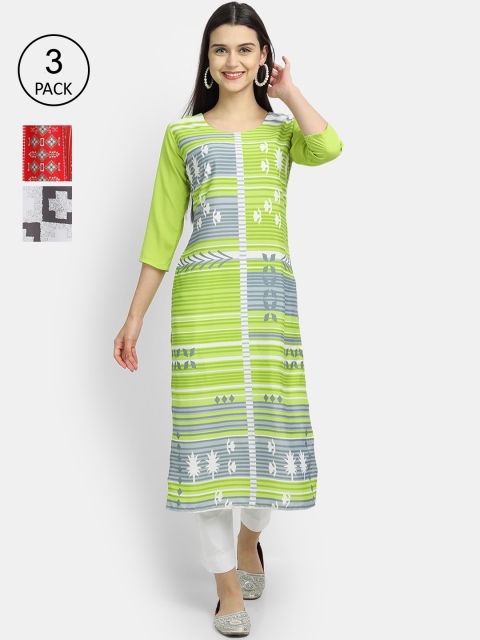 

Ethnic basket Women Pack Of 3 Straight Kurtas, Green