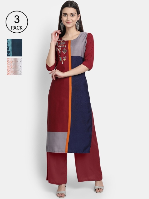 

Ethnic basket Women Pack Of 3 Digital Printed Crepe Kurta, Maroon