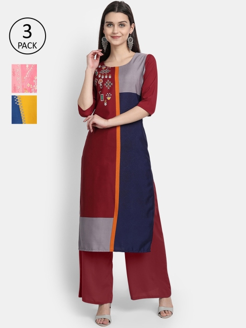 

Ethnic Basket Women Pack Of 3 Digital Print Straight Kurtas, Multi