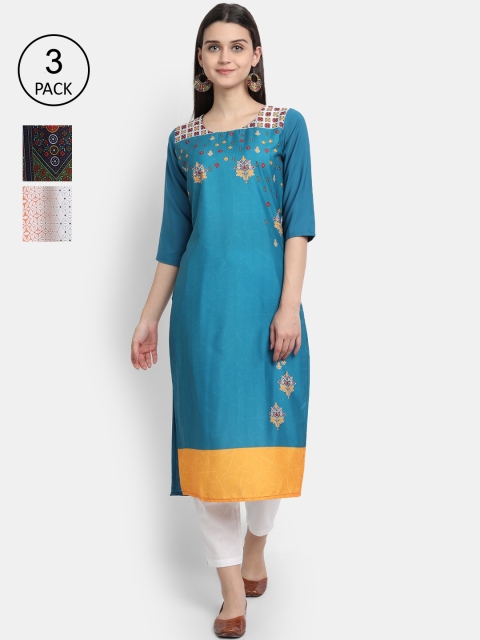 

Ethnic basket Women Pack Of 3 Straight Kurtas, Olive