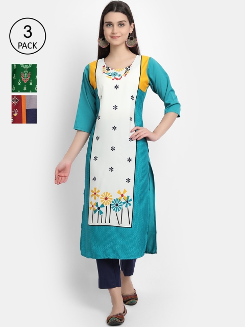

Ethnic Basket Women Pack Of 3 Digital Print Straight Kurtas, Multi