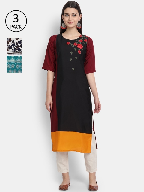 

Ethnic basket Women Pack Of 3 Straight Kurtas, Teal