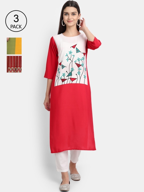 

Ethnic basket Women Multicoloured Set of 3 Ethnic Motifs Printed Crepe Kurta, Multi