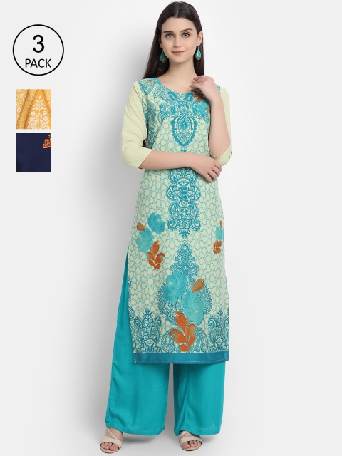 

Ethnic basket Women Pack of 3 Multicoloured Floral Printed Crepe Kurta, Multi