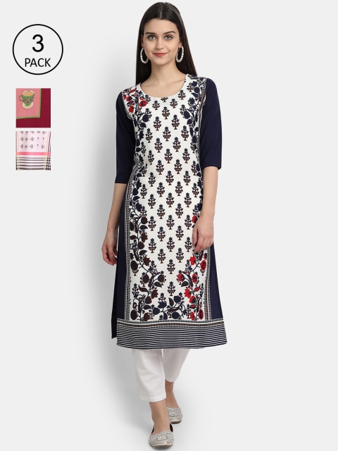 

Ethnic basket Women Pack Of 3 Straight Kurtas, White