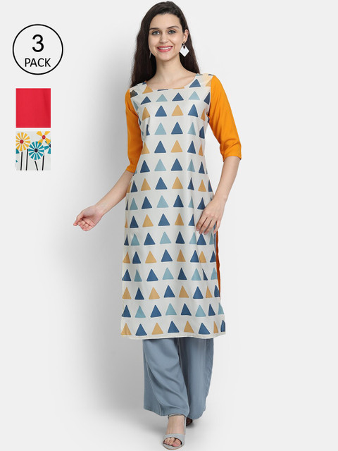 

Ethnic basket Women Pack of 3 Multicoloured Geometric Printed Crepe Kurta, Multi