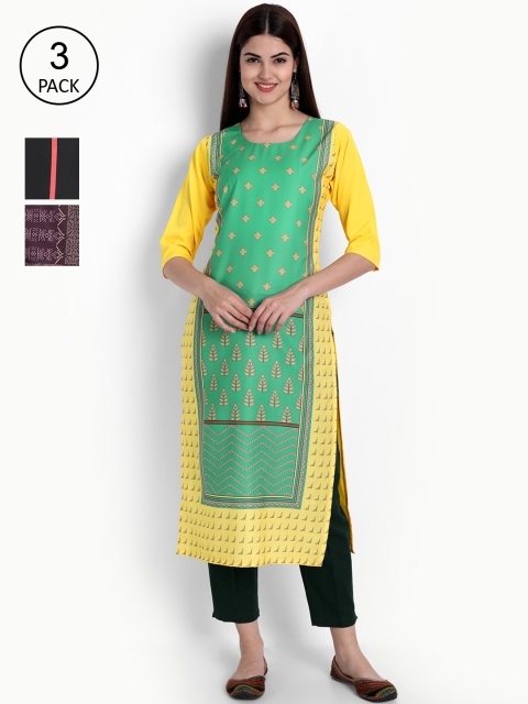 

Ethnic basket Women Multicoloured Flared Sleeves Thread Work Crepe Kurta, Multi