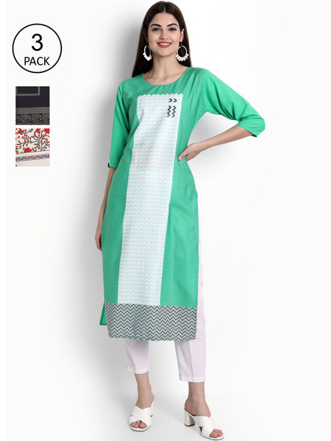 

Ethnic basket Women Pack Of 3 Straight Kurtas, Green