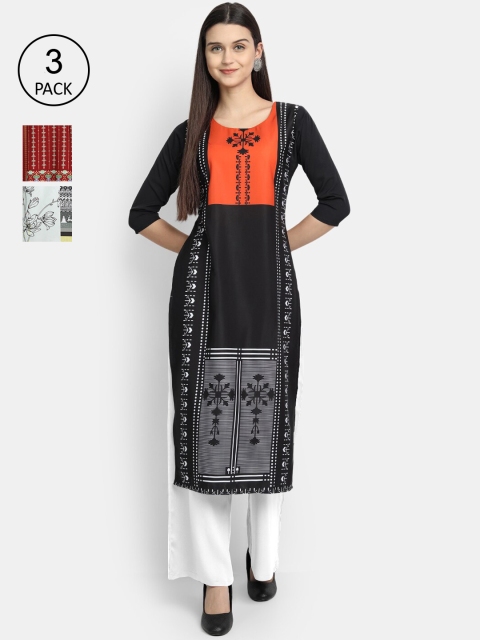 

Ethnic basket Women Multicoloured Floral Printed Thread Work Crepe Kurta, Multi