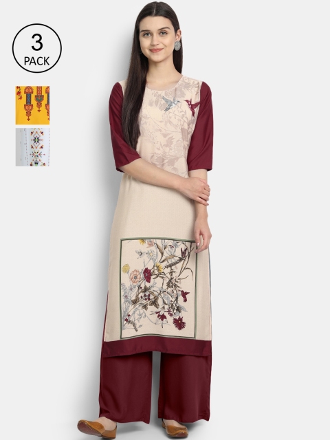 

Ethnic basket Women Pack Of 3 Straight Kurtas, Yellow