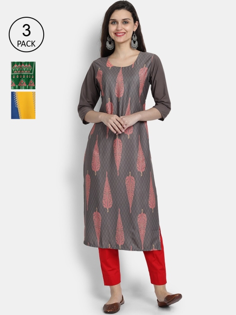 

Ethnic basket Women Pack Of 3 Straight Kurtas, Grey