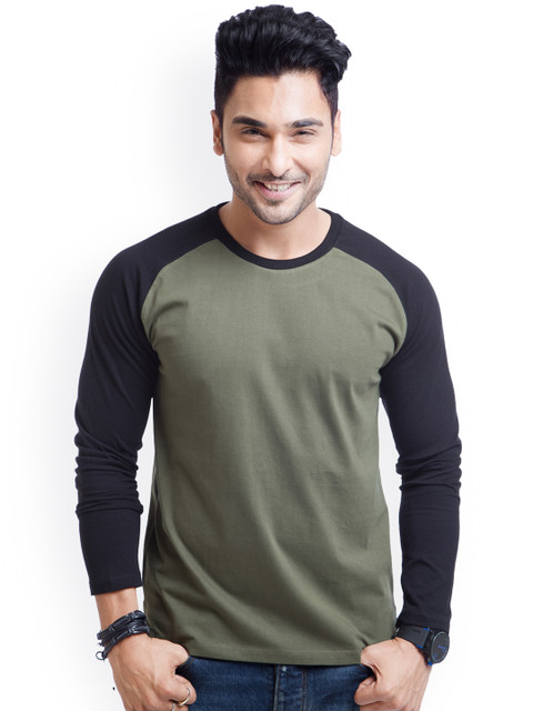 

CULT FICTION Men Black & Olive Green Round Neck Comfort Fit T-shirt