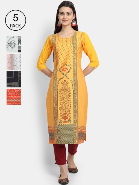 

Ethnic basket Women Pack Of 5 Straight Kurtas, Yellow