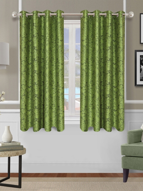 

ROMEE Green & Black Set of 2 Self Design Room Darkening Window Curtain