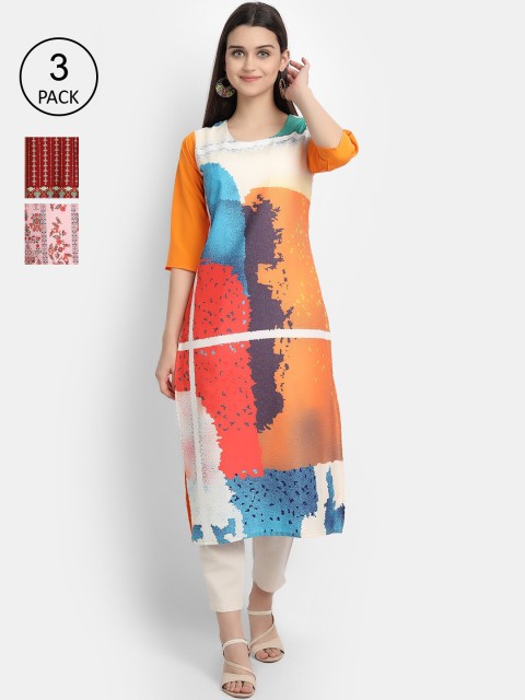 

Ethnic basket Women Multicoloured Set of 3 Floral Printed Crepe Kurta, Multi