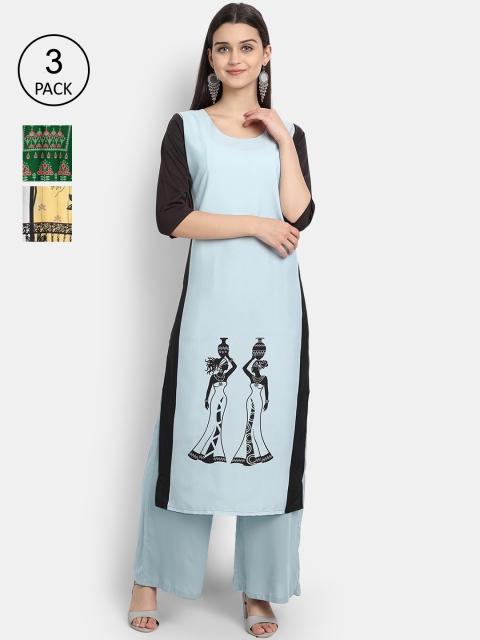 

Ethnic Basket Women Pack Of 3 Digital Print Straight Kurtas, Multi