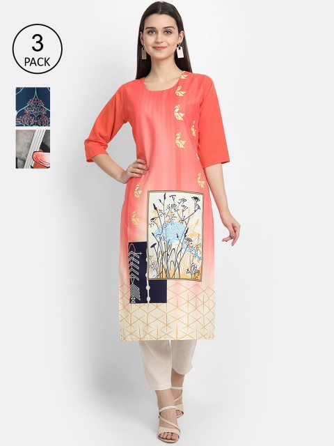 

Ethnic Basket Women Pack Of 3 Digital Print Straight Kurtas, Multi