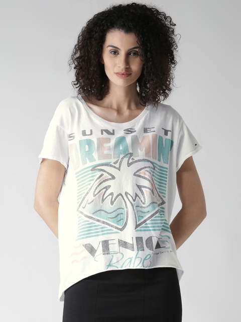 

Tommy Hilfiger Women White Printed Round Neck T-shirt