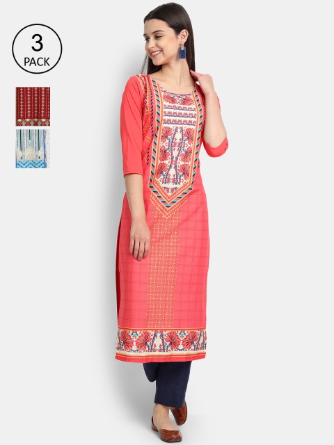 

Ethnic basket Women Pack Of 3 Digital Print Straight Kurtas, Multi