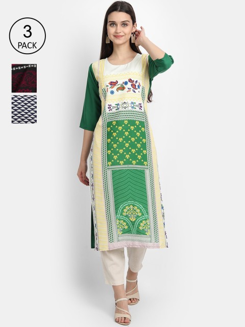 

Ethnic Basket Women Pack Of 3 Digital Print Straight Kurtas, Multi