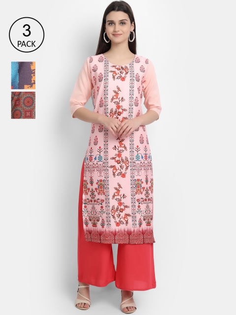 

Ethnic basket Women Multicoloured Printed Thread Work Crepe Kurta, Multi