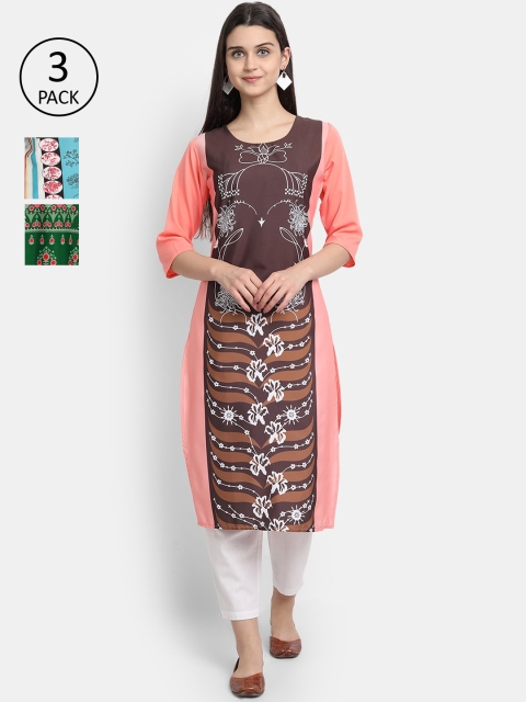 

Ethnic basket Women Pack Of 3 Straight Kurtas, Pink