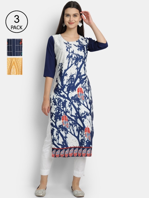 

Ethnic basket Women Pack Of 3 Multicoloured Ethnic Motifs Printed Crepe Kurta, Multi
