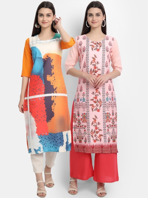 

Ethnic basket Women Multicoloured Printed Thread Work Crepe Kurta, Multi