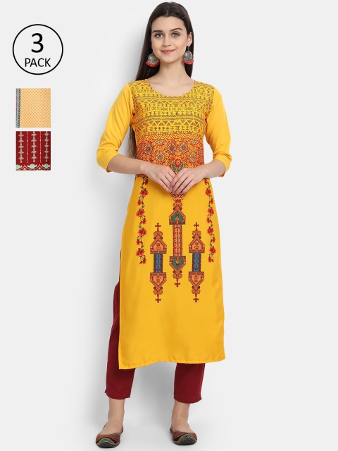 

Ethnic Basket Women Pack Of 3 Digital Print Straight Kurtas, Multi