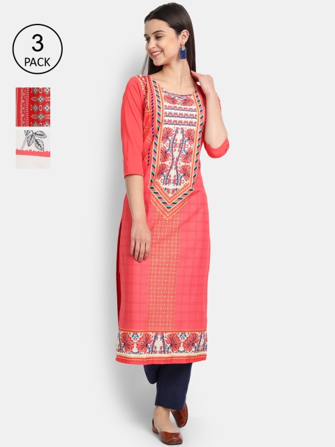 

Ethnic basket Women Pack Of 3 Digital Print Straight Kurtas, Multi