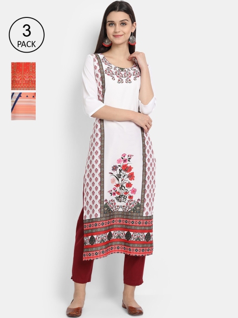 

Ethnic Basket Women Pack Of 3 Digital Print Straight Kurtas, Multi