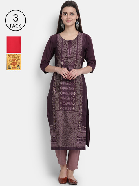 

Ethnic basket Women Pack Of 3 Digital Print Straight Kurtas, Multi