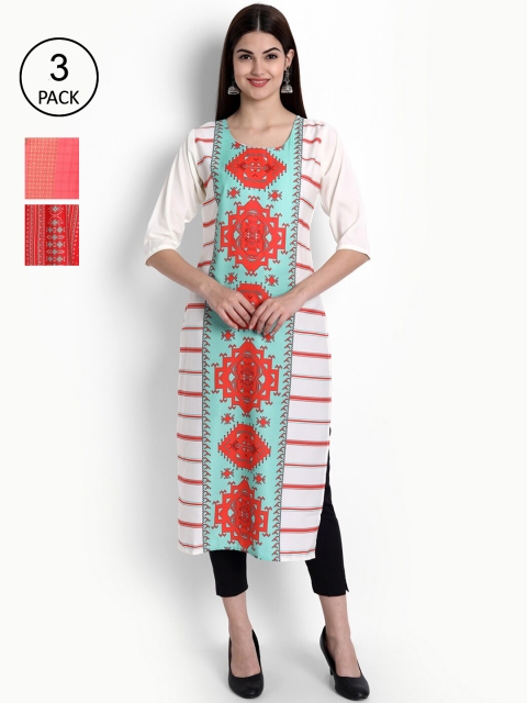 

Ethnic basket Pack Of 3 Ethnic Motifs Crepe Kurta, White