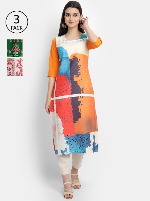 

Ethnic basket Pack Of 3 Ethnic Motifs Printed Crepe Kurta, White