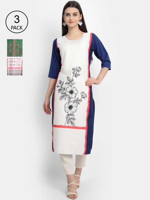 

Ethnic basket Women Pack of 3 Multicoloured Floral Printed Crepe Kurta, Multi