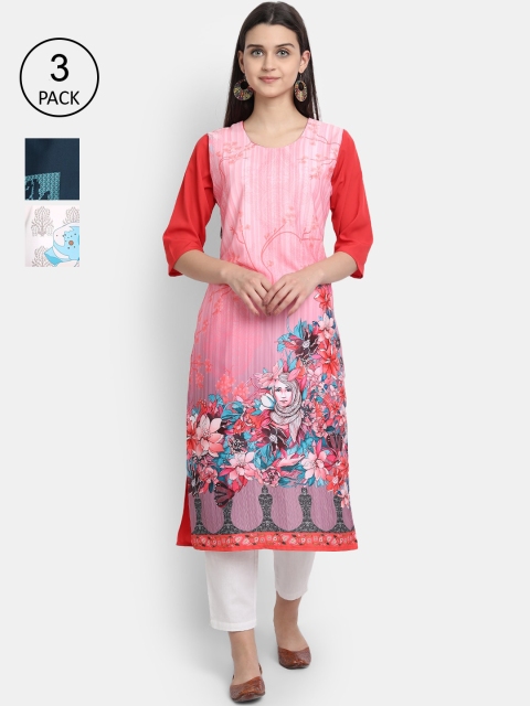 

Ethnic basket Women Pack of 3 Multicoloured Floral Printed Crepe Kurta, Multi