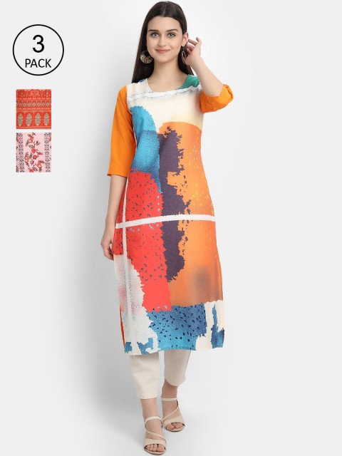 

Ethnic basket Women Pack Of 3 Digital Print Straight Kurtas, Multi