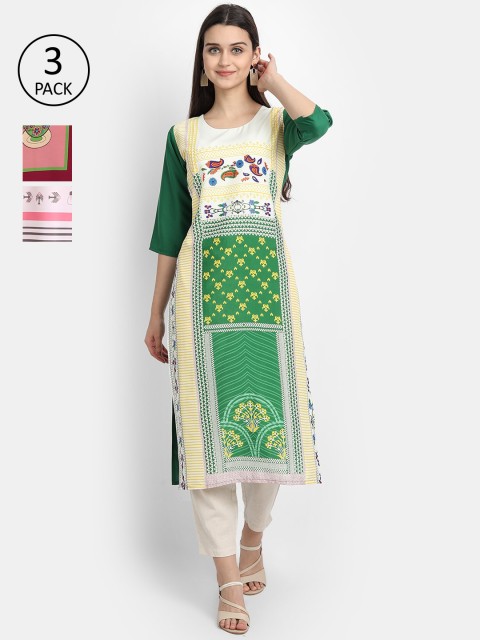 

Ethnic basket Women Pack Of 3 Digital Printed Crepe Kurta, Maroon