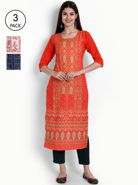 

Ethnic basket Women Multicoloured Geometric Printed Crepe Kurta, Multi