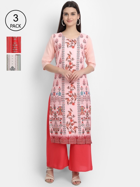 

Ethnic Basket Women Pack Of 3 Digital Print Straight Kurtas, Multi