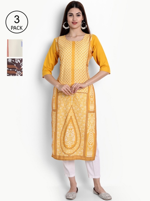 

Ethnic Basket Women Pack Of 3 Digital Print Straight Kurtas, Multi
