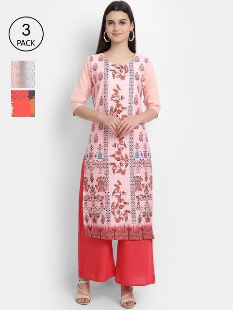 

Ethnic basket Women Pack of 3 Printed Crepe Kurta, Red