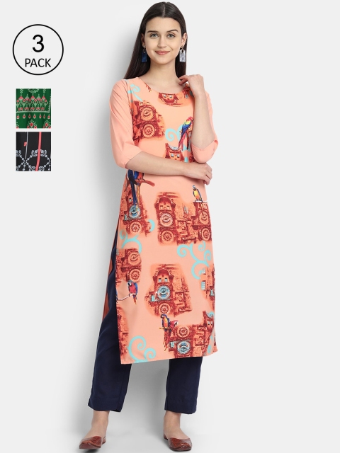 

Ethnic basket Women Pack Of 3 Straight Kurtas, Peach