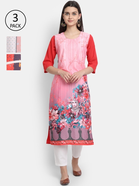 

Ethnic Basket Women Pack Of 3 Digital Print Straight Kurtas, Multi