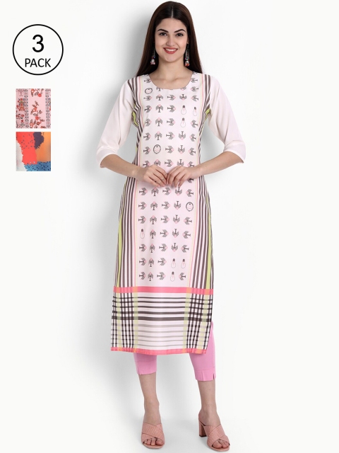 

Ethnic basket Women Multicoloured Set of 3 Ethnic Motifs Printed Crepe Kurta, Multi