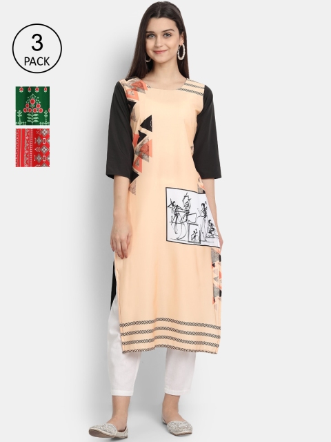 

Ethnic basket Women Pack Of 3 Straight Kurtas, Beige