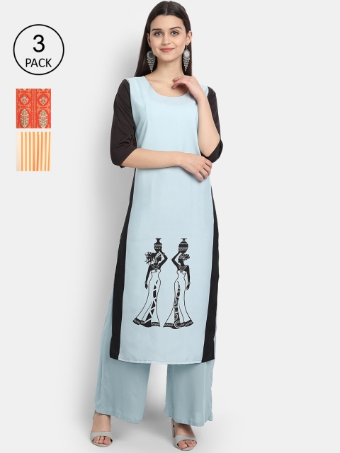 

Ethnic basket Women Pack Of 3 Digital Print Straight Kurtas, Multi